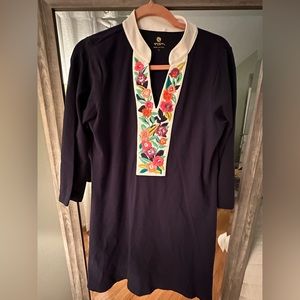Spartina Navy Dress w/ Floral Collar - Size L